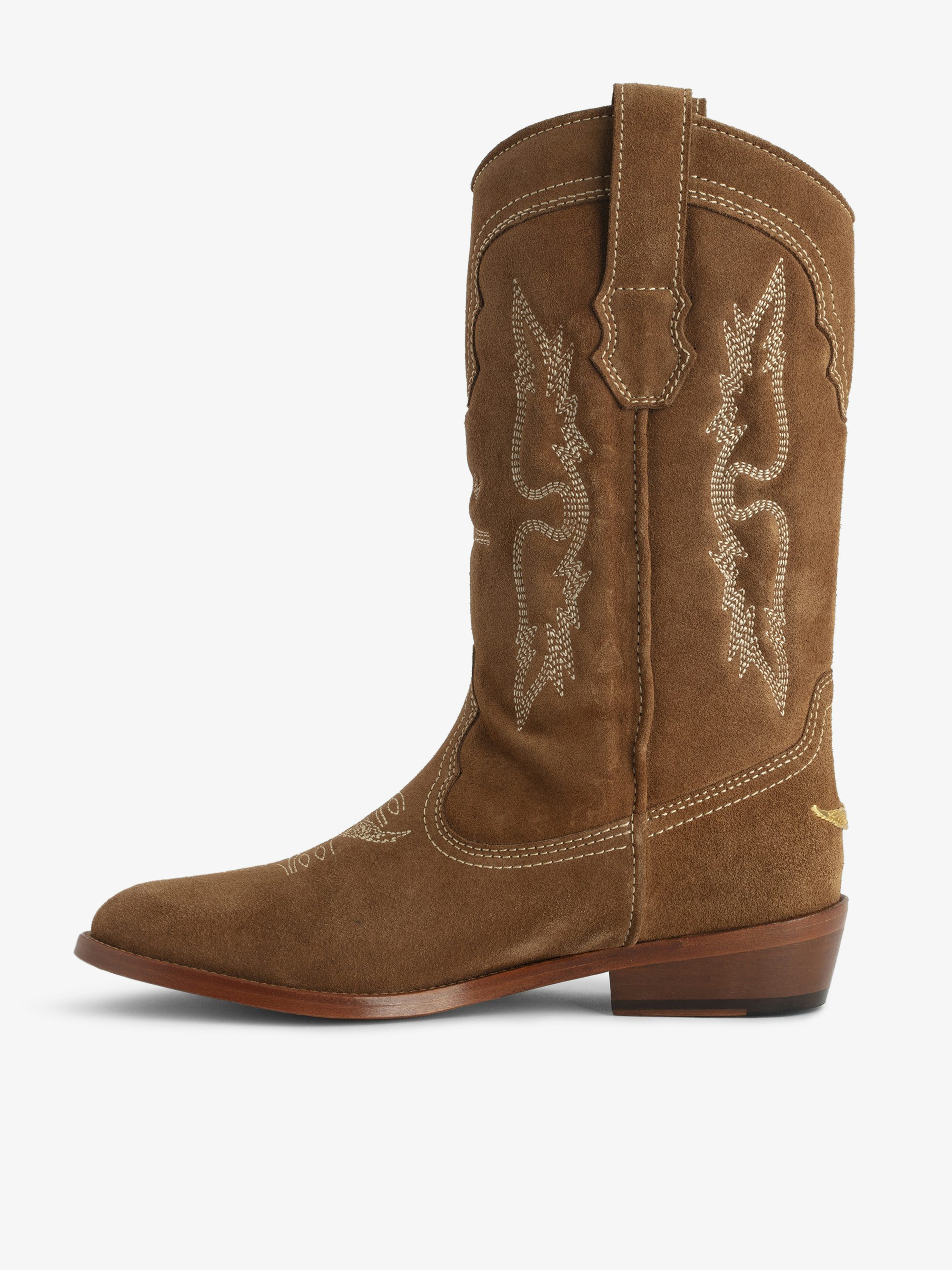Suede Western Tex Boots - Camargaise boots in embroidered suede leather.